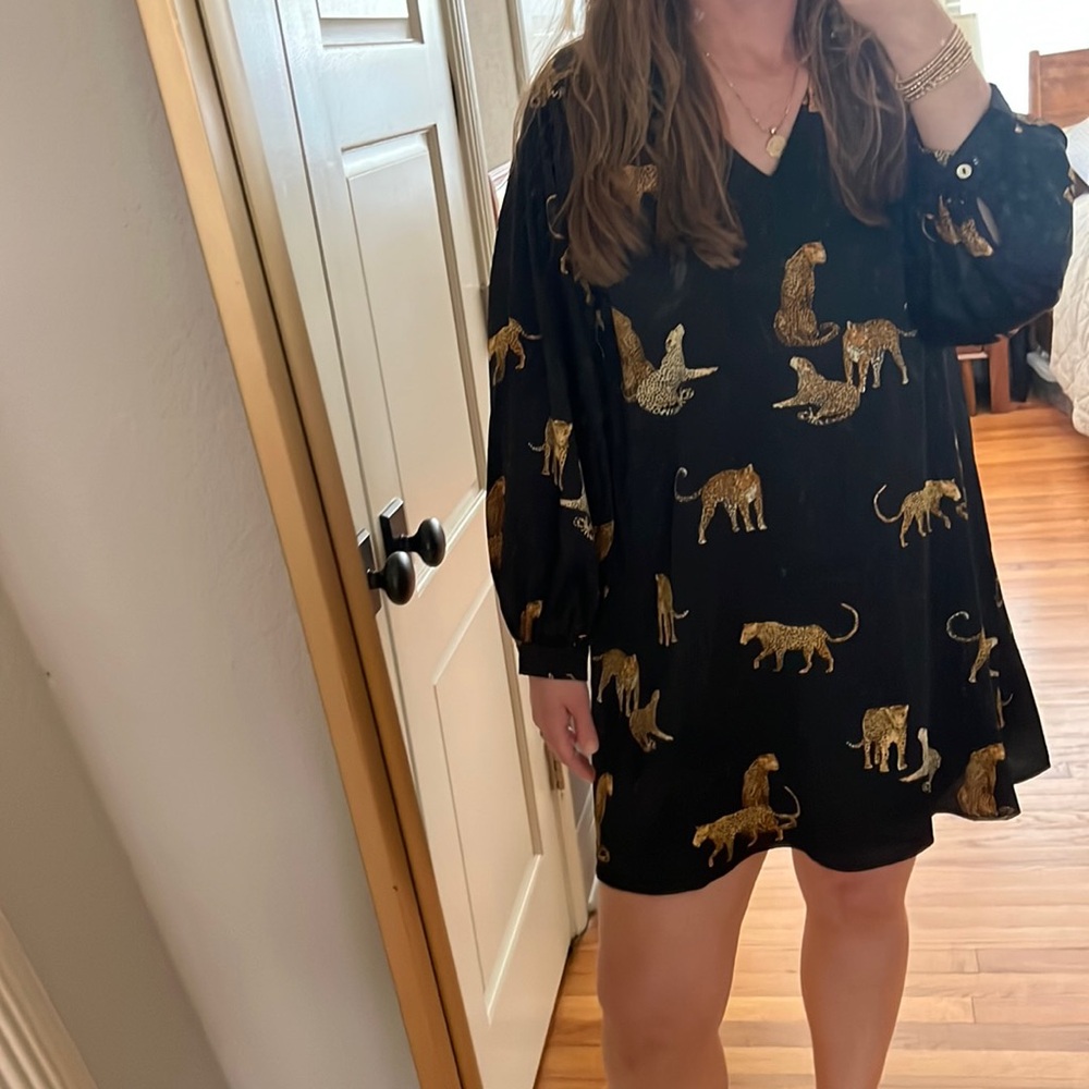 Jodiful Black Dress with Cheetahs Leopards Size MED - new with tags